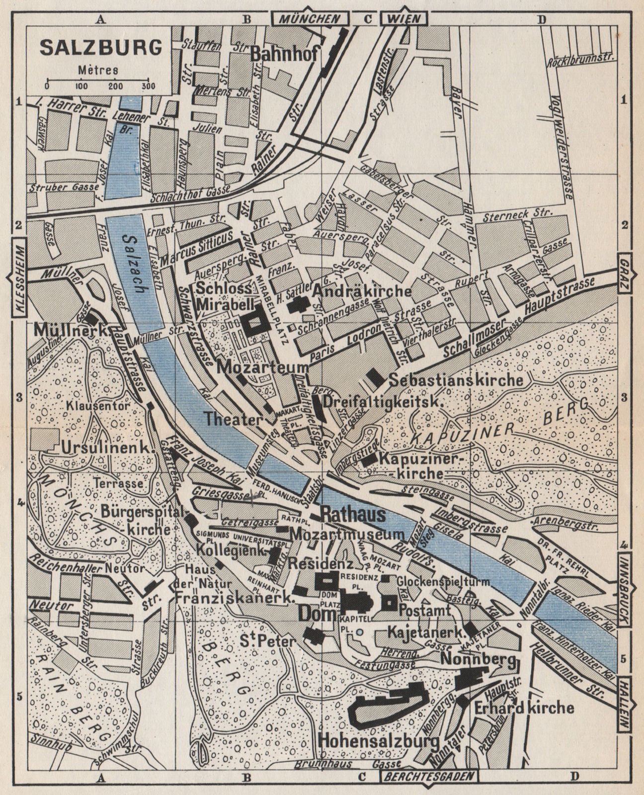 SALZBURG antique town city Stadtplan. Austria. Österreich 1954 old map